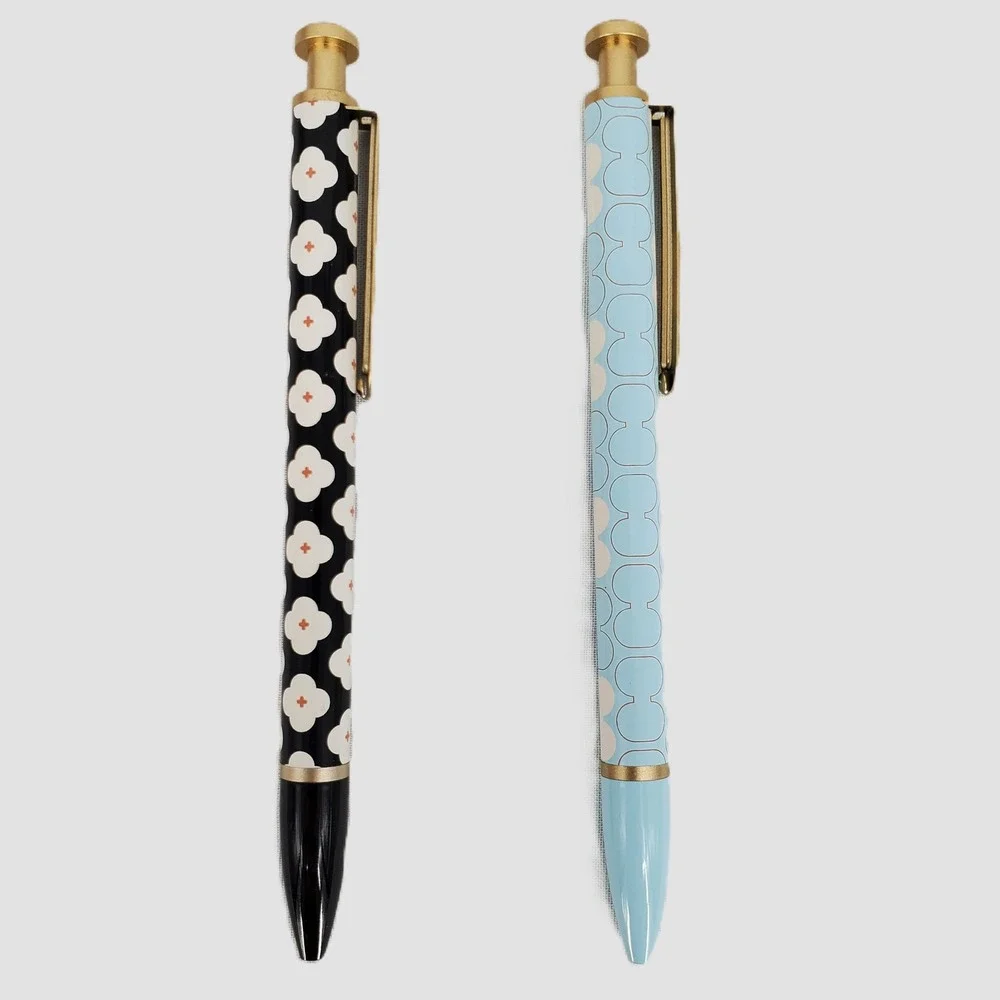 U Brands The Monterey Ballpoint Pens 2 Pack Metal Body 1mm Black Ink Floral Blue